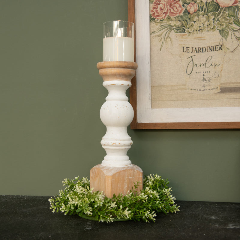 White Painted Pillar Candle Stand