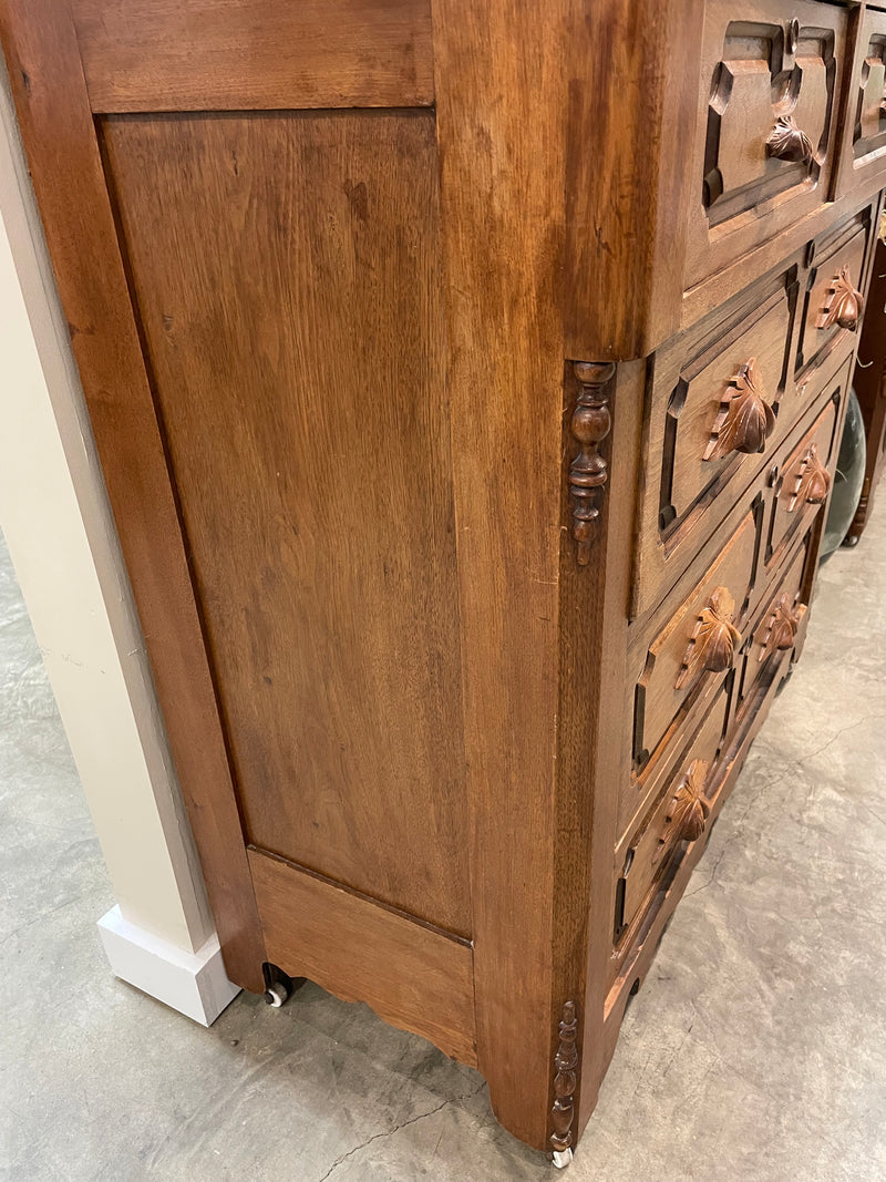 Walnut 4-Drawer Chest w/ Carved Handles (KEY AT FRONT DESK)