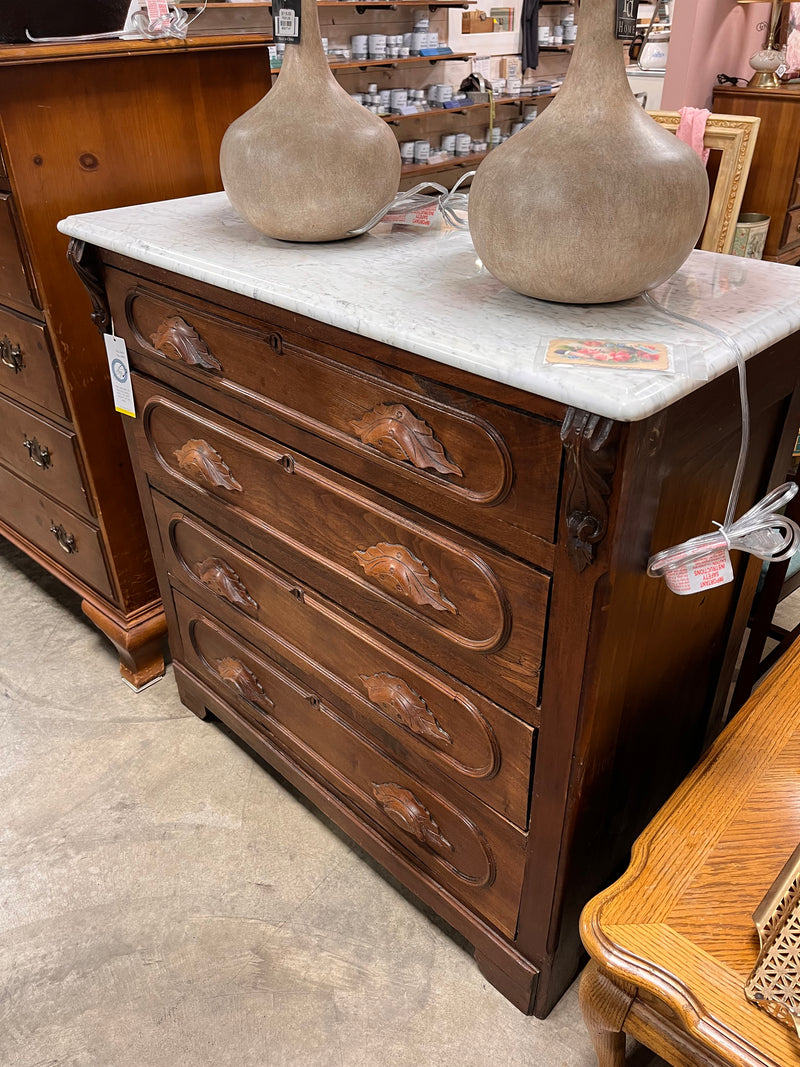 Walnut 4 Drawer Marble Top Chest