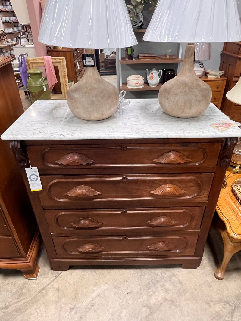 Walnut 4 Drawer Marble Top Chest