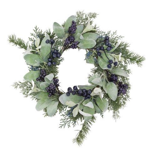 Royal Blue Berries, Cedar & Lamb's Ear Candle Ring, 6.5"