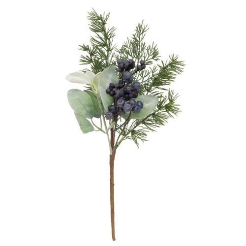 Royal Blue Berries, Cedar & Lamb's Ear Pick, 15"