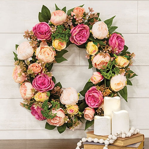 Mixed Cabbage Rose Wreath