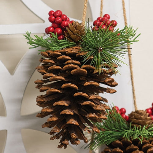 Woodland Pine Mix & Red Berries Pinecone Trio Hanger