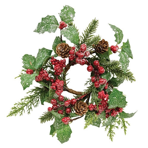 Shimmering Holly Pine & Berries Candle Ring