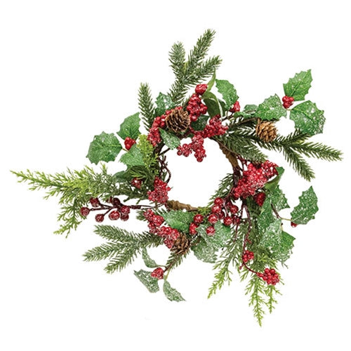 Shimmering Holly Pine & Berries Candle Ring