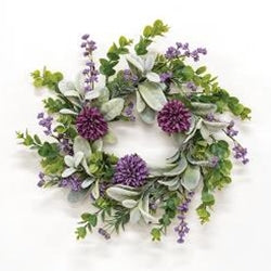 Violet Chrysanthemum and Lambs Ear Wreath