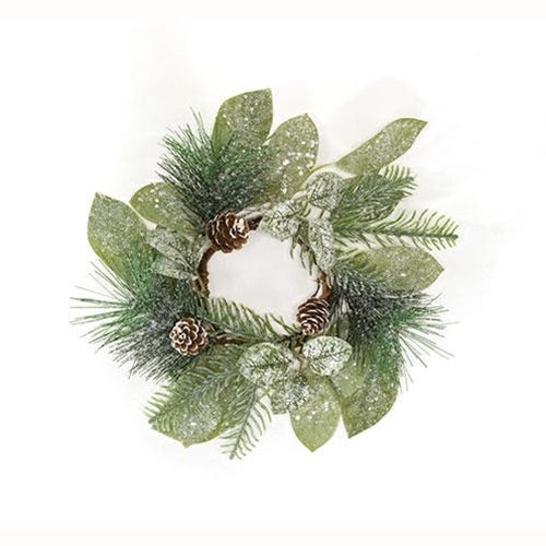 Newport Snowy Mixed Greens & Cone Candle Ring 3.5"