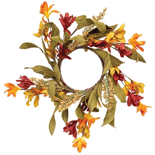 Orange & Burgundy Wildflower Heather Candle Ring