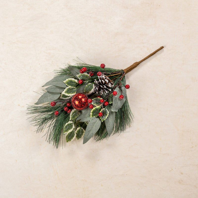 Mixed Pine Pick w/ Holly & Ornament