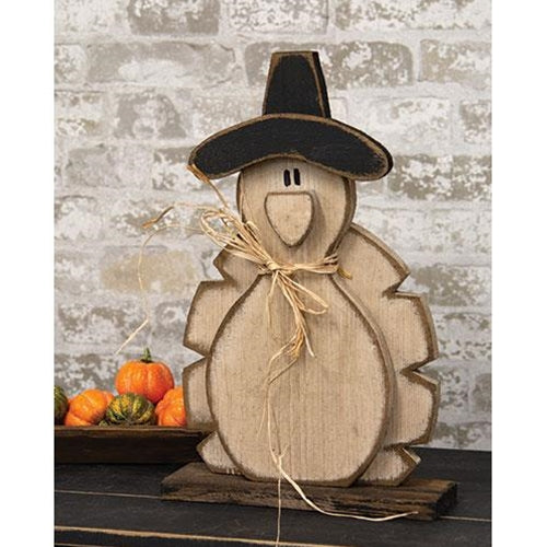 Rustic Wood Pilgrim Hat Turkey on Base