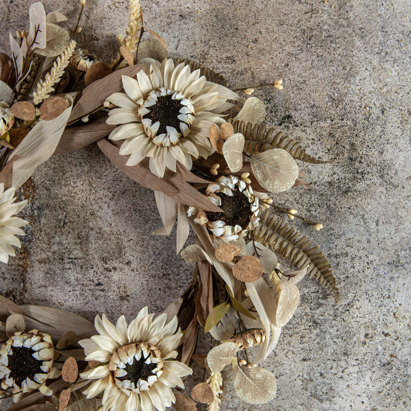 22" Cream Sunflower & Wheat Wreath