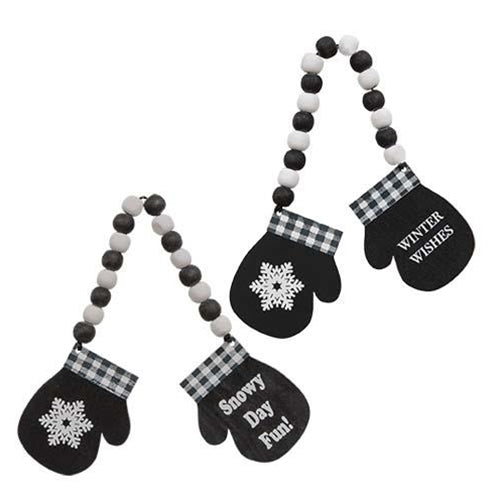 Black Beaded Hanging Mittens