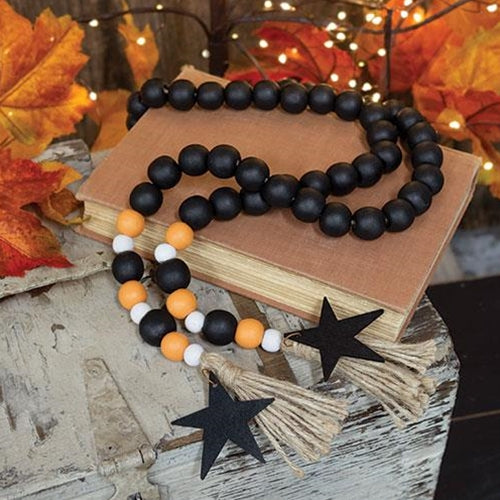 Black, Orange & White Bead Garland w/ Stars