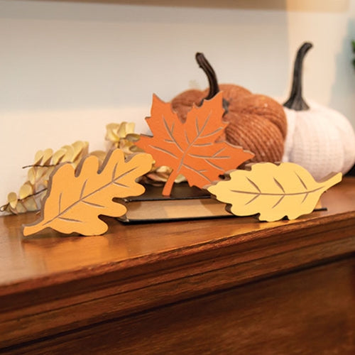 Set of 3 Carved Wooden Fall Leaves Sitters