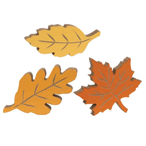 Set of 3 Carved Wooden Fall Leaves Sitters