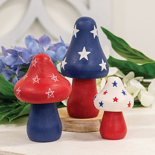 Set of 3 Wooden Americana Mushroom Sitter