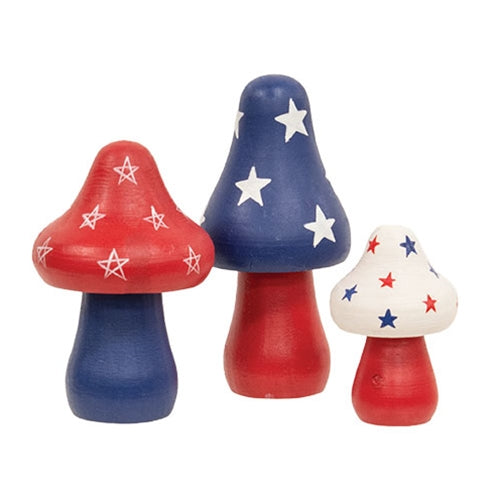 Set of 3 Wooden Americana Mushroom Sitter