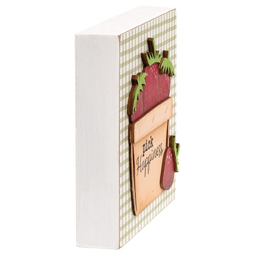 Pick Happiness Strawberries Layered Block Sign
