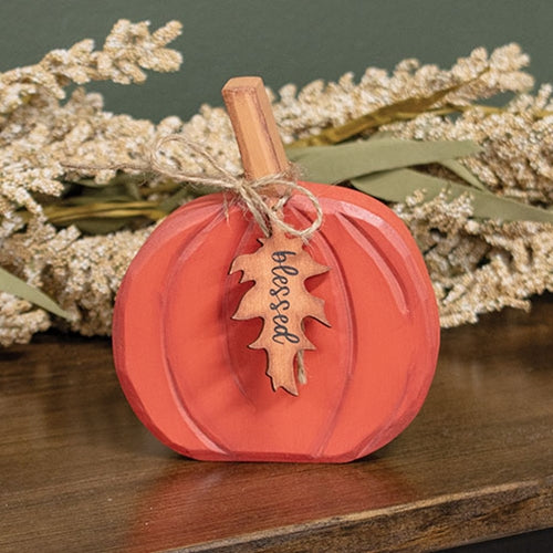 Hand Carved Wooden Blessed Pumpkin Sitter