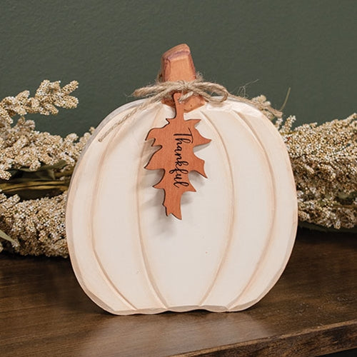 Hand Carved Wooden Thankful Pumpkin Sitter