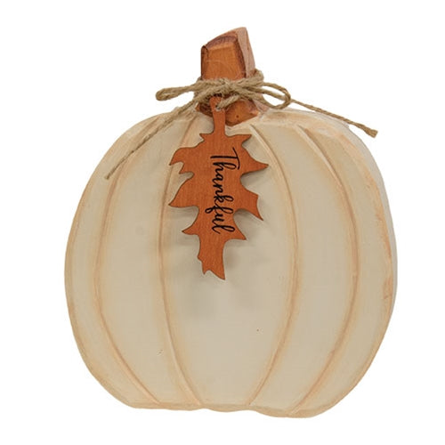 Hand Carved Wooden Thankful Pumpkin Sitter