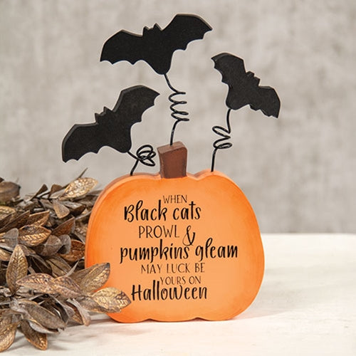 Black Cats Prowl Batty Wooden Pumpkin Sitter