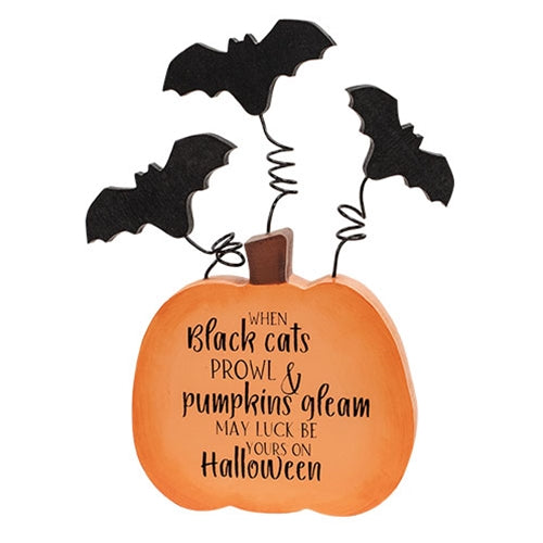 Black Cats Prowl Batty Wooden Pumpkin Sitter