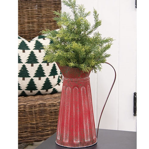 Green Splattered Red Ribbed Metal Pitcher
