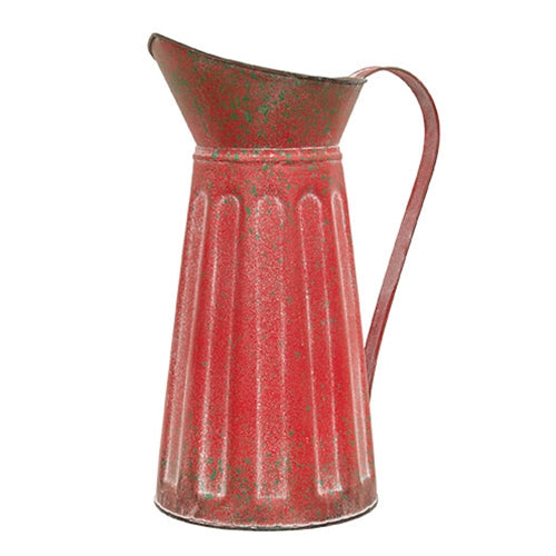 Green Splattered Red Ribbed Metal Pitcher