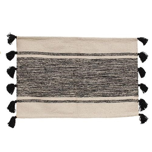 Black Striped Tassel Rug