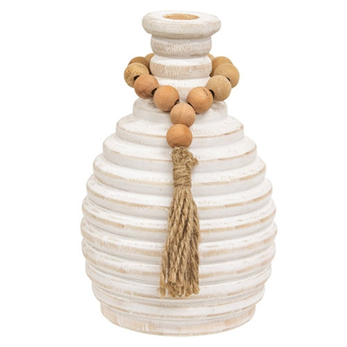 Distressed White Wooden Beaded Athens Vase