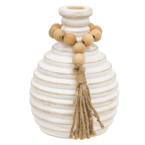 Distressed White Wooden Beaded Athens Vase
