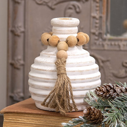 Distressed White Wooden Beaded Athens Vase