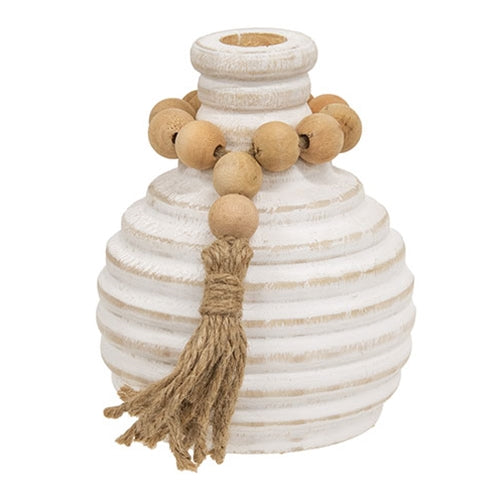 Distressed White Wooden Beaded Athens Vase