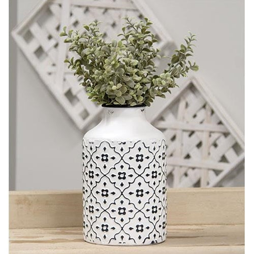 Black & White Floral Metal Vase