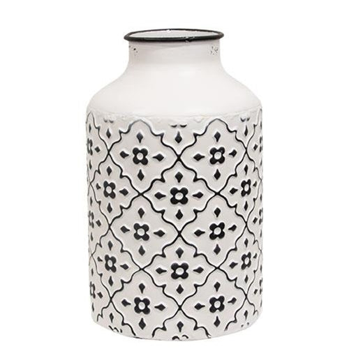 Black & White Floral Metal Vase