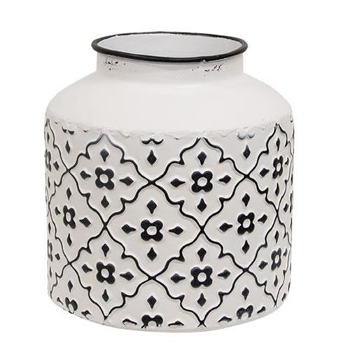 Black & White Floral Metal Vase