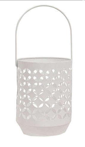 White Geometric Trellis Lantern