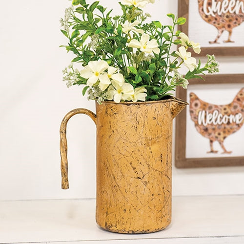 Distressed Golden Metal Pitcher