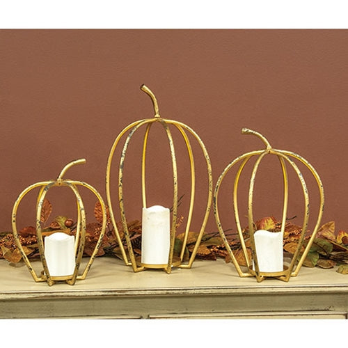 Distressed Golden Pumpkin Open Air Lantern