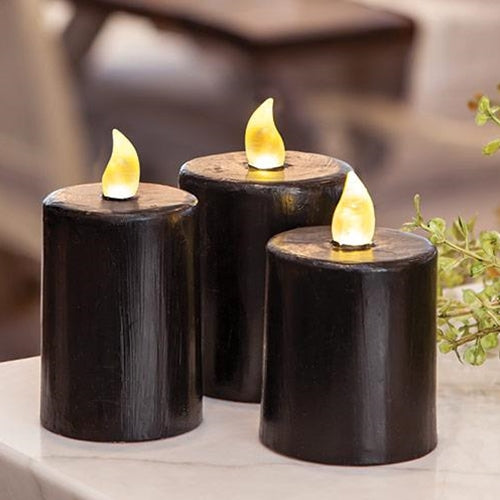 Black Gloss Flame Battery Pillar Candle