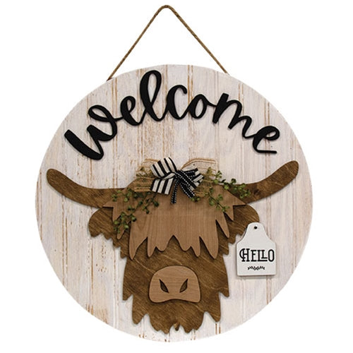 Welcome Highland Cow Sign w/ Seasonal Ear Tags