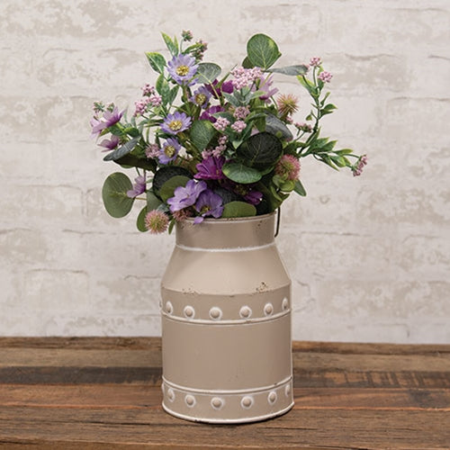 Distressed Metal Tan Beaded Accent Milk Can