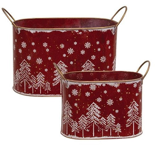 Winter Forest Embossed Red Oval Bucket