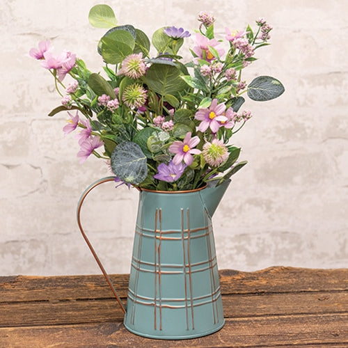 Gold Plaid Embossed Teal Pitcher