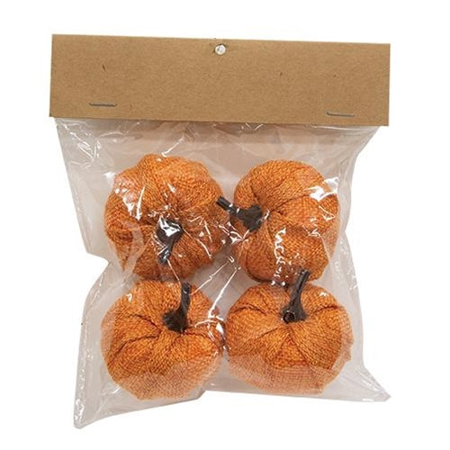 Set of 4 Orange Burlap Pumpkins