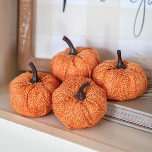 Set of 4 Orange Burlap Pumpkins