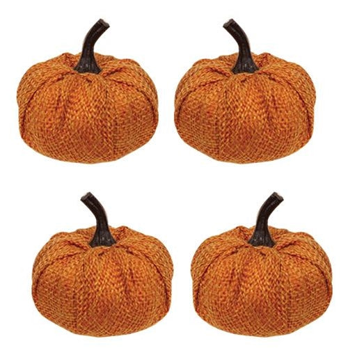 Set of 4 Orange Burlap Pumpkins