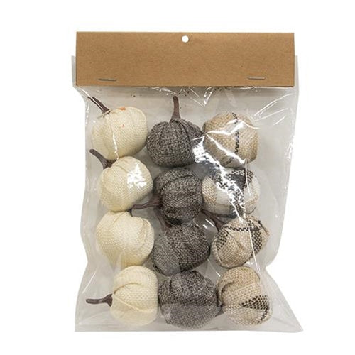 12 Pack Cream & Gray Burlap Pumpkin